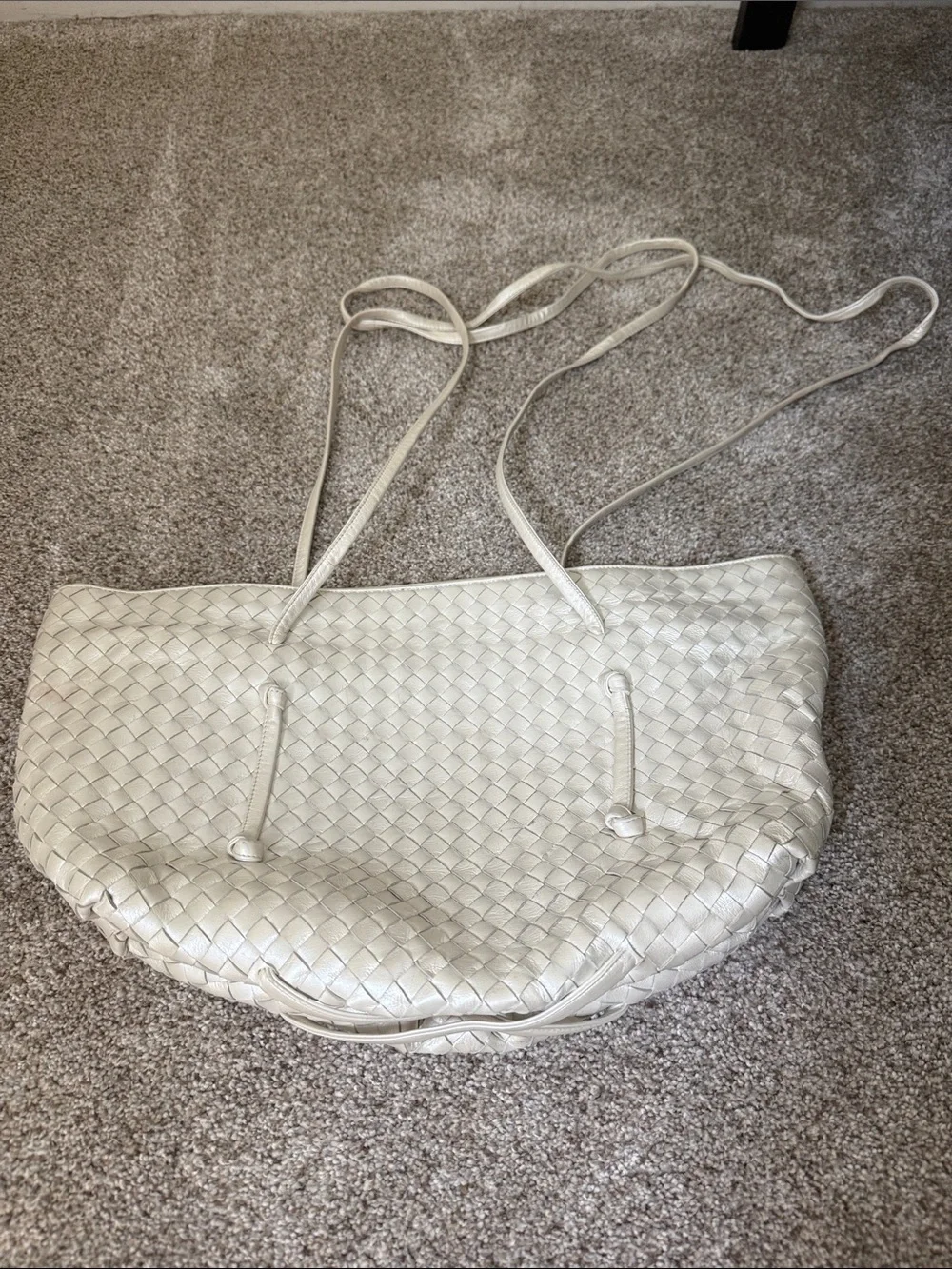 Bottega Veneta Woven Leather Tote in pearl white